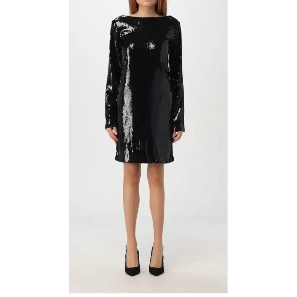Hugo BOSS Epalleta Dress Women Black Sequin Long Sleeve Mini Cocktail $348 Sz XS